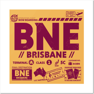 Vintage Brisbane BNE Airport Code Travel Day Retro Travel Tag Australia B Posters and Art